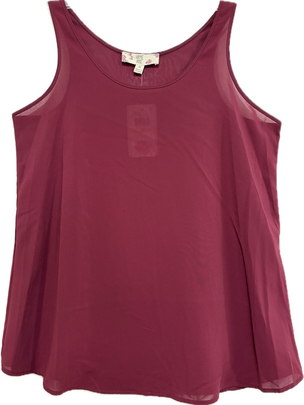NWT Hippie Rose Retro Maroon Swing Tank Top | M | Sheer Flowy Sleeveless Blouse